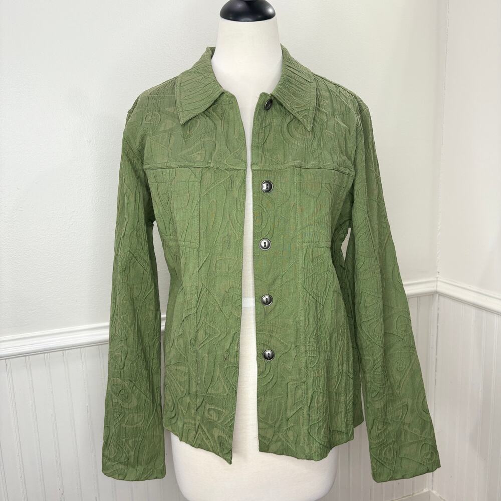 Mirror Image Size M Jacket NEW Button Up Textured Olive Green Boho Artsy Indie
